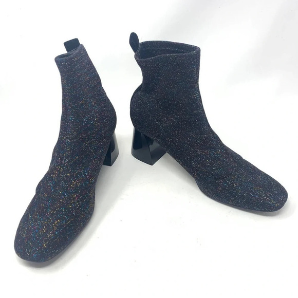 Zara Trafaluc Sock Style Glitter‎ Heeled Ankle Boots Size US 6.5 - Picture 3 of 12